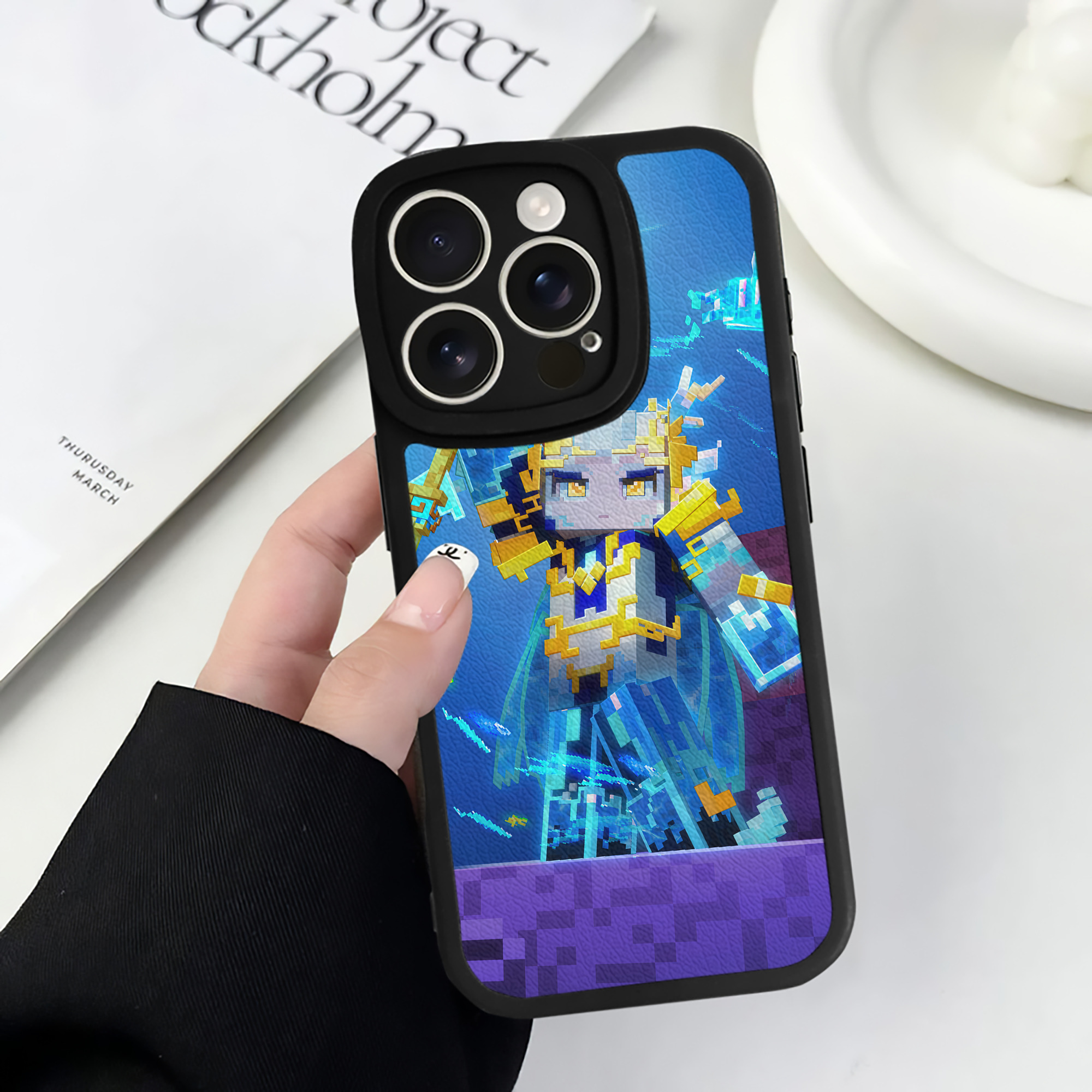 （画像用） マインクラフト ブロックの世界 Minecraft MC Block world 【iPhone 16シリーズ対応】シリコンスマホケース（レザー調） 材質：シリコン